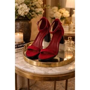 A.F. Vandevorst Red Suede Strappy Heels Braided Strap Block Heel EU 39 US 9 Edgy